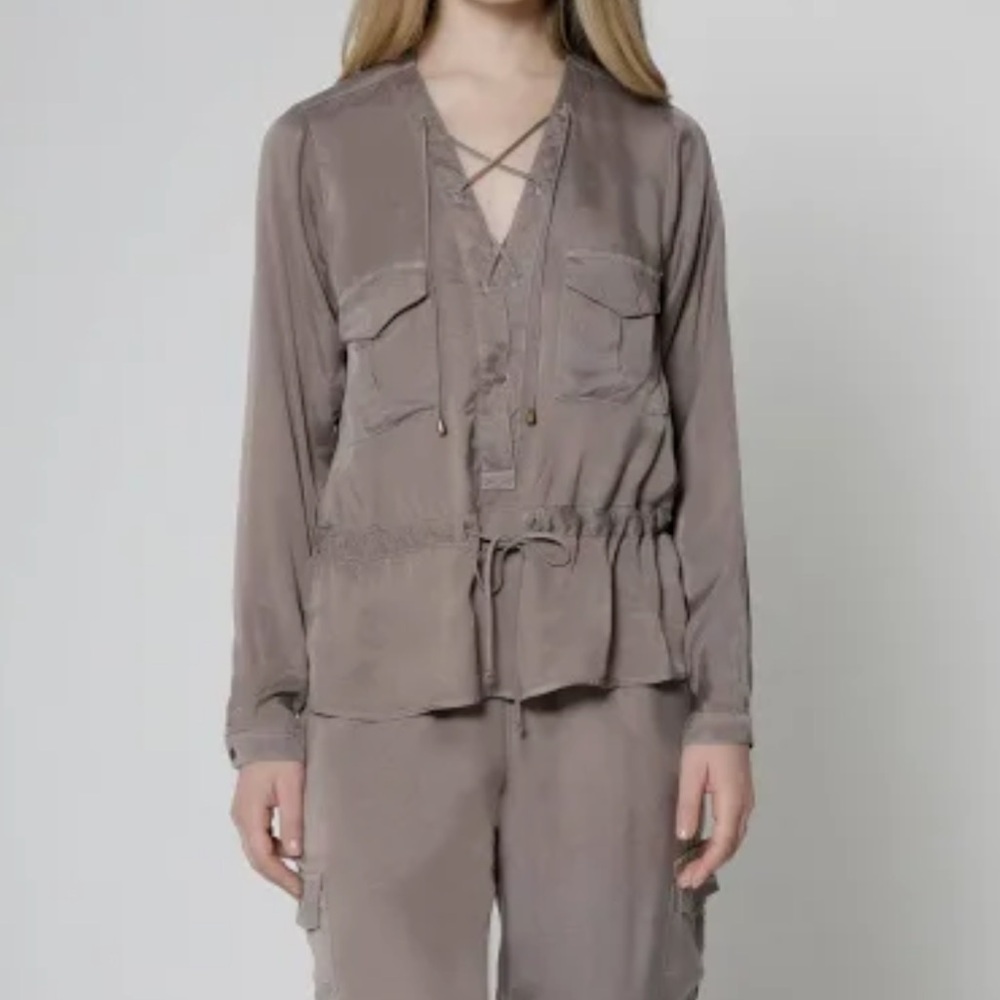 Maven West lace up cargo pocket top in Stone